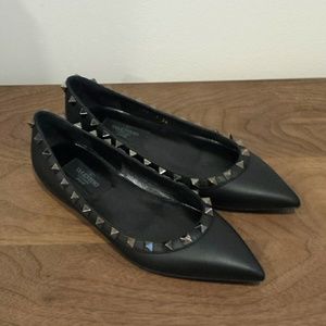 Valentino Garavani Rockstud Black Leather Ballet